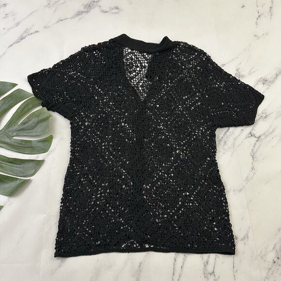 Carol Anderson Womens Vintage 90s Crochet Sheer Top Size M Black Cottagecore - Picture 8 of 12